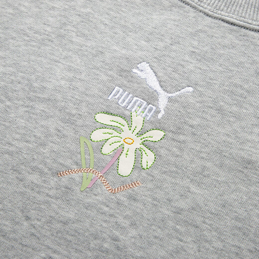 彪马（PUMA）套装棉女 刺绣LOGO时尚花卉针织运动服圆领卫衣套头衫长裤休闲裤 灰色上下套装/内里毛圈 XS