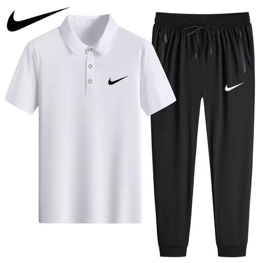NBA KIDS-NIKE летняя рубашка ПОЛО из ледяного шелка быстросохнущая повседневная спортивная одежда футболка с короткими рукавами тонкие мужские брюки из двух частей Nike белый (прямой костюм) 1396 Nike 3XL 160-180Jin Jin равен 0,5 кг