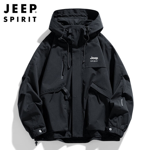 JEEP SPIRIT Jeep Jacket Men's Jacket Autumn and Winter American Workwear Hooded Jacket Men's Black XL