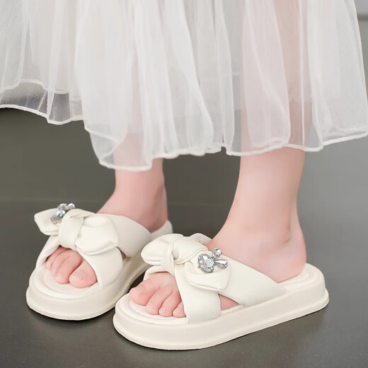 LINGLI Children's Slippers Girls Summer 2026 New Big Children Fashion Outerwear Beach Shoes Soft Sole Non-Slip Girls' Flop 9989 White 28
