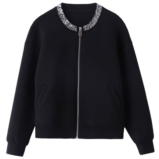 
ROMON (ROMON) jacket for women baseball uniform 2025 spring and autumn new style this year's popular small jacket top short space cotton black M