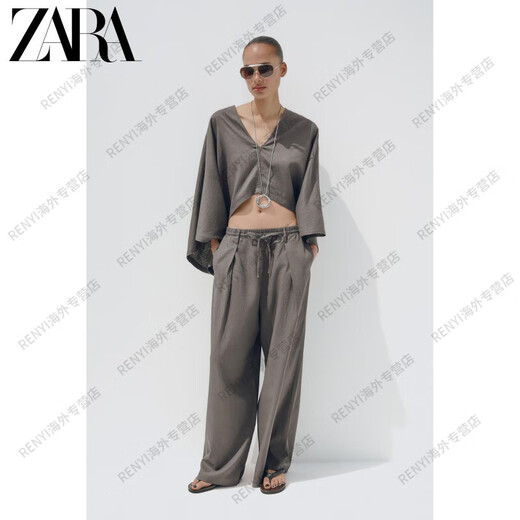 Zara Summer New TF Damen Asymmetrisches Design V -Ausschnitt Weites langes Offizielles offizielles Flaggschiff authentisch dunkelgrau XS -S (165/84)