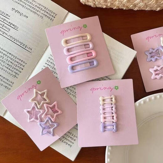 
Cream mini hair BB clip cute five-pointed star bow bear side clip girl student hairpin headdress 6# small bone style 4-piece set [simple outfit]