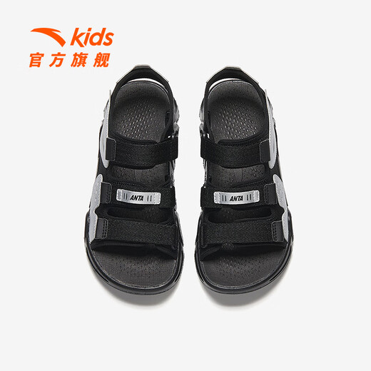 ANTA children's sandals, men's and women's beach shoes, summer new breathable open-toe comfortable arch sandals, men's black/silver-8 35