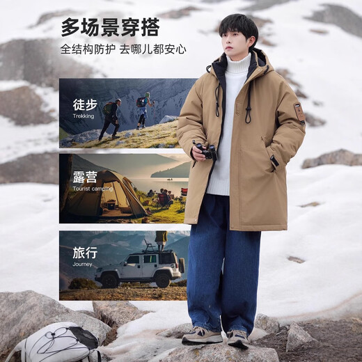 ZHIDOUDOUNASA美式中长款棉衣男士冬季新款潮连帽羽绒棉服加厚保暖户外外套 jkcy-9901卡其高品质 S