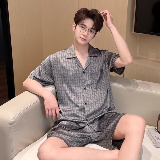 Amerpin一线品牌100%桑蚕丝真丝睡衣男桑蚕丝真丝丝绸大码轻奢家居服 3899杏色 L 【体重:100-139斤】