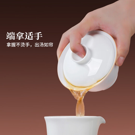 Jingdezhen Ceramic High Temperature Sweet White Glaze Covered Bowl Home Handmade White Porcelain Drinking Tea Cup Kung Fu Sancai Covered Bowl Single Tea Bowl Ruogu Single Covered Bowl