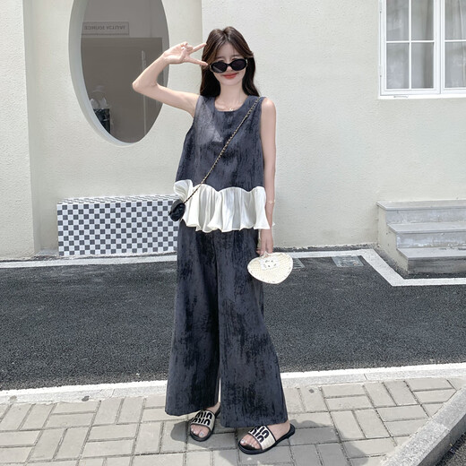 La Chapelle (La Chapelle) Retro Smudge Fashion Suit for Women's Summer 2025 Nouveau pantalon de gilet sans manches voltige