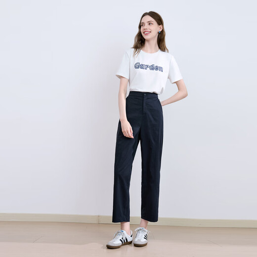 百图betu女装2025夏季新款休闲哈伦裤显瘦九分镰刀裤裤子女2507T41 藏青 M