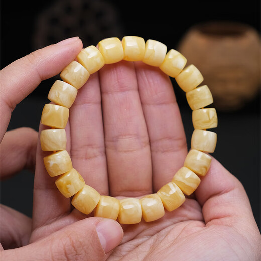 Fat Donglai's same style natural beeswax bracelet amber men's Russian chicken fat yellow straight cut barrel beads single circle bracelet Super return round 7 6.5mm certificate number 0909 gold and white