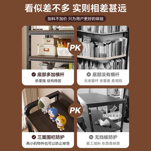 Bookshelf floor-standing storage rack bedroom wall multi-layer book storage rack office shelf simple desk side shelf 3-layer North American black walnut 64*40*89cm