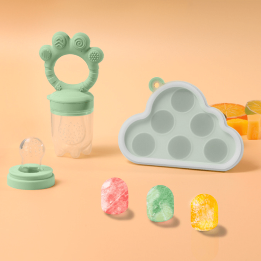 Infants and toddlers chewing teeth training teether meat puree fruit baby food supplement baby chewing ice tray set blue cat claw chewing music + food ice tray 1 pack