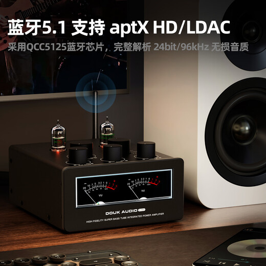 DOUK AUDIO T6 PRO+ Tube Bluetooth 5.1 Audiophile Level Home Small Amplifier Integrated Amplifier Yellow T6 PRO+ with 48V5A Gallium Nitride Power Supply