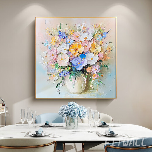 fitwall盛世芳华手绘油画现代轻奢抽象玄关花卉挂画方形餐厅装饰画 平安花（FJ677） 50*50手绘油画 资深画家手绘油画