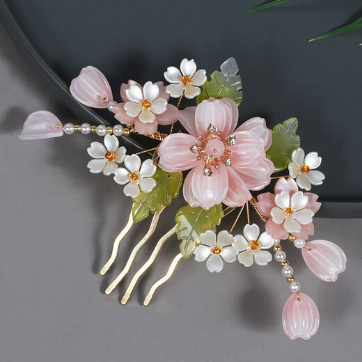 Lingchuan U-shaped hairpin glazed peony flower plate hairpin new Chinese style hairpin headdress forest style super fairy cheongsam national style accessories pink flowers