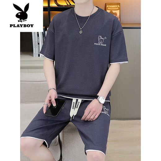 Playboy (Playboy) High-End-Casual-Sportanzug für Herren-Sommer-Shorts mit atmungsaktivem T-Shirt für Herren-Sommer-Teenager [SET] 6182 Aprikosenfarbe 2xl (Empfohlen 155-175jin [Jin gleich 0,5 kg]))