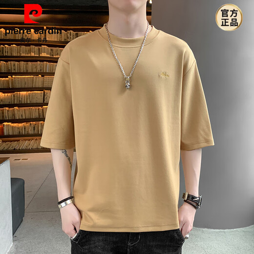 
Pierre cardin men's short-sleeved T-shirt round neck loose five-point sleeve summer new base shirt casual half-sleeved T-shirt top QD659 white L
