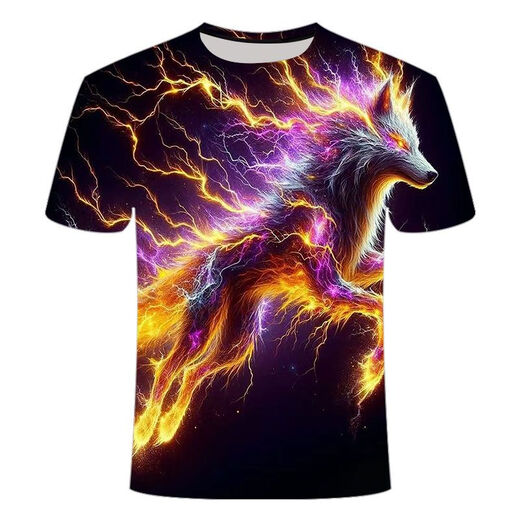 
2024 new animal wolf series 3d printed T-shirts fashionable, versatile, handsome and cool short-sleeved primary and secondary school students TXC6227 XS 70-80Jin [Jin equals 0.5 kg]