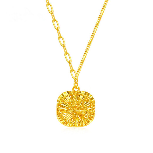 Only double gold brushed sweet sugar cube pendant 999 pure gold sparkling light luxury necklace girlfriend holiday gift 0.8g small sugar cube pendant (free necklace)