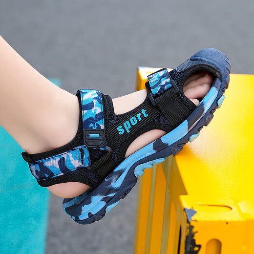 Sandals Boys Baotou Summer Style 2025 New Children's Sports Beach Shoes Medium and Large Boys Non-Slip Soft Bottom Sandals Blue Moon 33