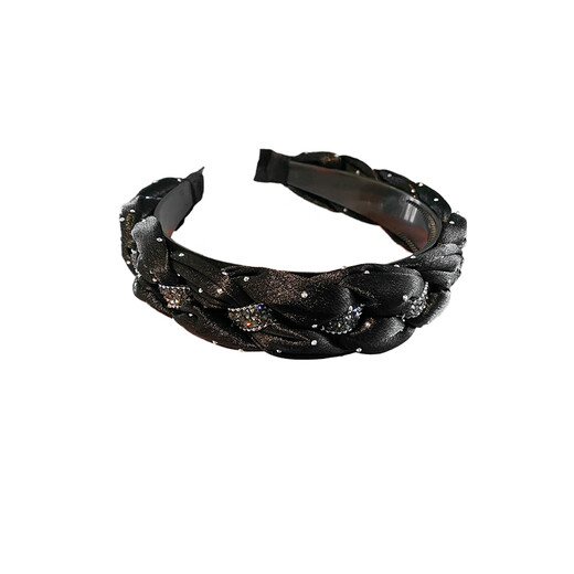 Kamalun (KAMALUN) light luxury and high-end headband for women 2025 new spring and summer wide-brimmed face wash non-slip headband high skull headband hair accessories black braided sparkling diamond headband