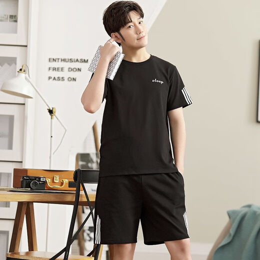 
Mu Fengqing summer men's pajamas cotton plus fat plus size new men's summer home clothes short-sleeved youth Korean style thin half-sleeved 9928# [short-sleeved shorts] L [90-125Jin [Jin equals 0.5 kg]]