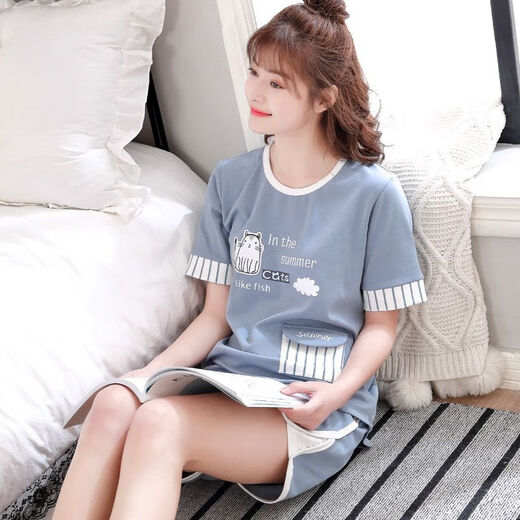 冬雾100%纯棉睡衣女夏季短袖短裤薄款可爱学生全棉夏天休闲家居服套装 蔷薇色 A9859短裤 M 码（80-100斤）
