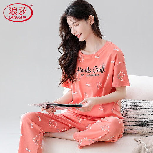 Langsha High-End-Pyjamas für Frauen reine Baumwoll-Kurzärmel-Hosen Süß und können außen mit dünnen Kleidungsstücken für Frauen mit dünnem Baumwoll-Kleidungsstück getragen werden Z9721 M [empfohlen, 80-100 Jin zu sein [Jin gleich 0,5 kg]]]