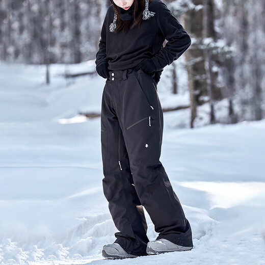 AWKA ski pants for women and men 2025 new waterproof 3L warm workwear ski pants cold-proof plus P cotton black BZK116 M