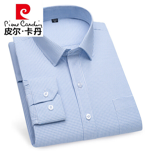 皮尔卡丹（pierre cardin）男士长袖衬衫深蓝条纹大码直下摆休闲格子中老年人爸爸装衬衣 6624细紫条 43