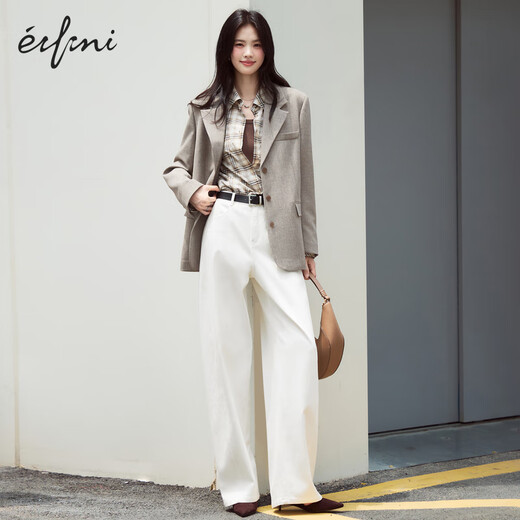 Eifini eifini contrasting color small wide shoulder single-breasted suit for women 2025 autumn new classic temperament casual commuter jacket gray green L
