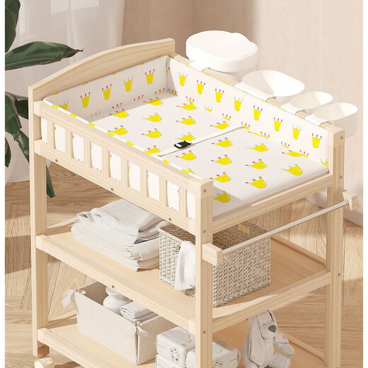 
Jiaojing Nursing Table Washing and Replacement Solid Wood Diaper Table Baby Care Table Newborn Baby Diaper Table Massage and Touching Upgrade) Three-layer Solid Wood Diaper Table + Pink Xiao Whale Cotton Pad