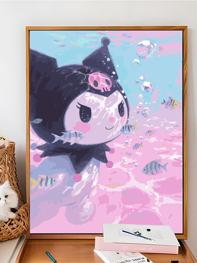 Sweet Miaomiao Summer Swimming Pool Sanrio Kulomi IY Digital Oil Painting Hand-painted Filled Colored Cartoon Acrylic Decorative Painting LL16787 Acrylic Painting + Professional Oil Canvas + Multiple Professional Paintings