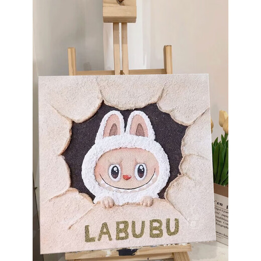 Hanou Fei Labubu Quartz Tética de arena Dy conjunto completo de materiales pintados a mano acrílico Pintura digital de aceite decorativo pintura decorativa textura 9734 b pigmento de alto brillo + lienzo de aceite + cepillos múltiples + colgantes de pared