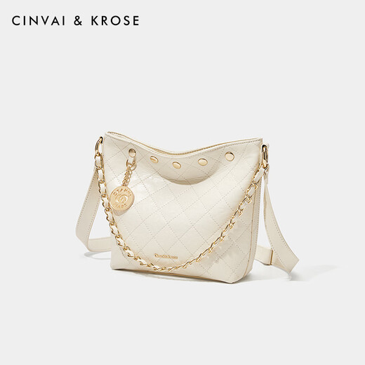CinvaiKrose official website small c/k bag women's bag 2025 new shoulder bag fashionable diamond bucket bag commuting armpit bag beige white