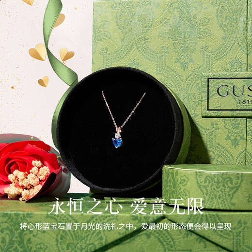 GUSKI French brand sapphire necklace women's eternal heart light luxury high-end pendant anniversary birthday gift for girlfriend, please take photo of engraving or greeting card