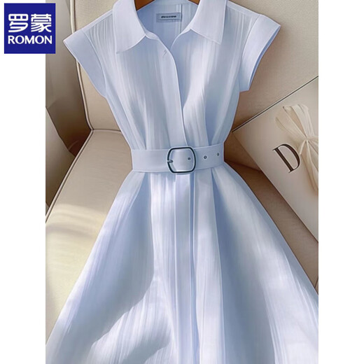 
Romon's popular skirt this summer for women's niche unique goddess style fashionable and slim French blue dress for women. Blue 2XL 130-140Jin[Jin equals 0.5 kg]