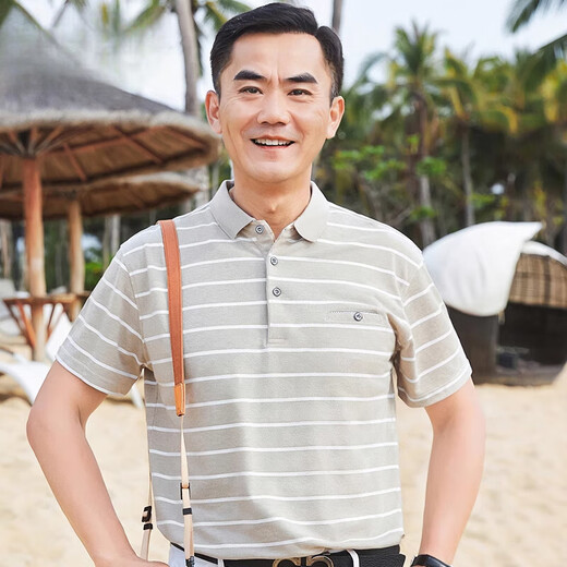 
LEOSOXS middle-aged daddy summer short-sleeved t-shirt 50-year-old polo shirt top summer thin middle-aged and elderly men grandfather CJ9904 blue M 165