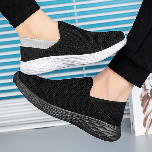 Four Seasons Old Man Shoes Mesh Breathable Large Taille chaussures de marche Two-Wear One-Pin-One Stepping Chaussures Parents chaussures talon Toe Toe Half Slippers Xe-9901 All Black 42