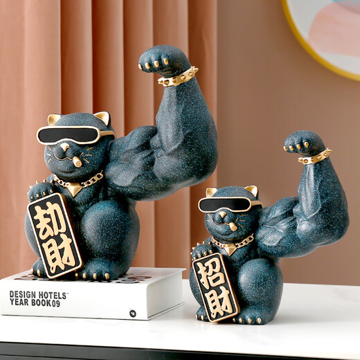Shiganu Kirin Arm Robbery Cat Ornament Giant Muscular Cat Front Desk Decoration Opening Gift Golden Cat Standard Edition (Double Card Gift Box)