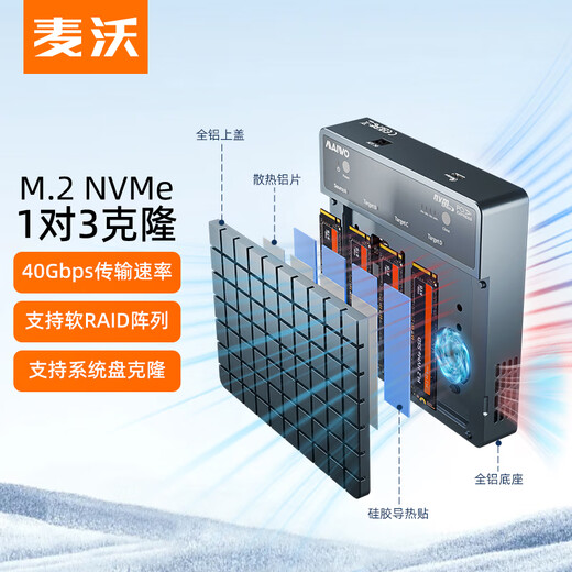 麦沃（MAIWO）USB4.0硬盘拷贝机 40Gbps M.2 NVNe固态硬盘底座 四盘位涡轮风扇笔记本台式电脑硬盘读写盒 K2024