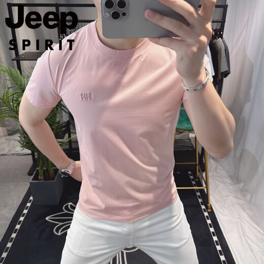 Jeep Spirit European Station Sommer Herren Kurzarm T-Shirt 2025 Neu personalisierte einfache trendige Marke Mode Stickerei Stickelte Körperhemd von weißem BG6624 m (90-105jin [Jin gleich 0,5 kg]))