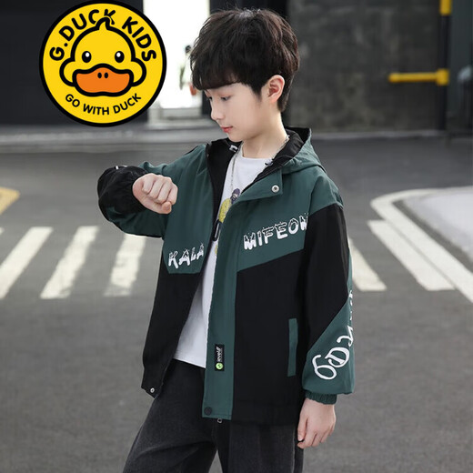 G.DUCKKIDS品牌童装男童秋装8新款外套中大童9春秋季10男孩帅气风衣13岁儿童 6627 加绒加厚冬装外套 黑色 120