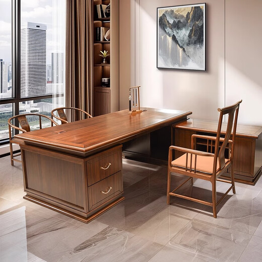 Hanjitangyu high-end solid wood boss desk office desk new Chinese style president desk office light luxury executive desk chairman workbench 2.0 meters boss desk