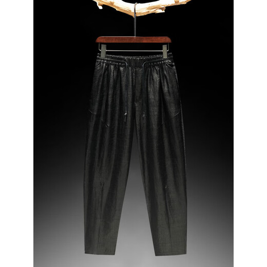 Aigechen Xiangyunsha casual pants for men in summer Chinese style men Xiangyunsha mulberry silk trousers loose large-size wide-leg pants black trousers 9226 average size 2XL recommended 145 to 160 Jin [Jin equals 0.5 kg]