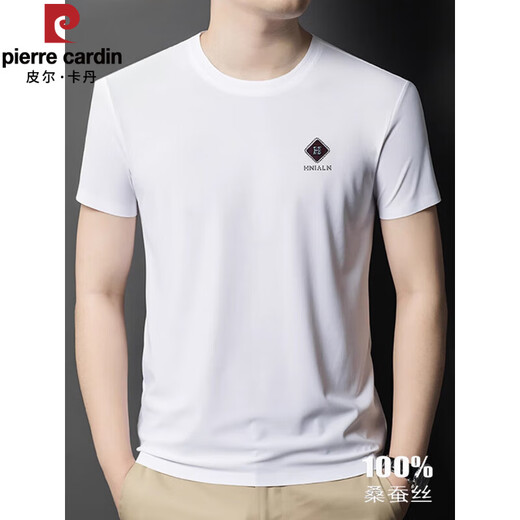 Pier Cardin High-End Mulberry Seide Kurzärärmelte T-Shirt für Herren Sommer neuer runder Nacken Feste Farbe Dünne Mode vielseitig großer Größe Casual T-Shirt 13578 Grau M 165 [Empfohlen 100-120 Jin [Jin entspricht 0,5 kg]]