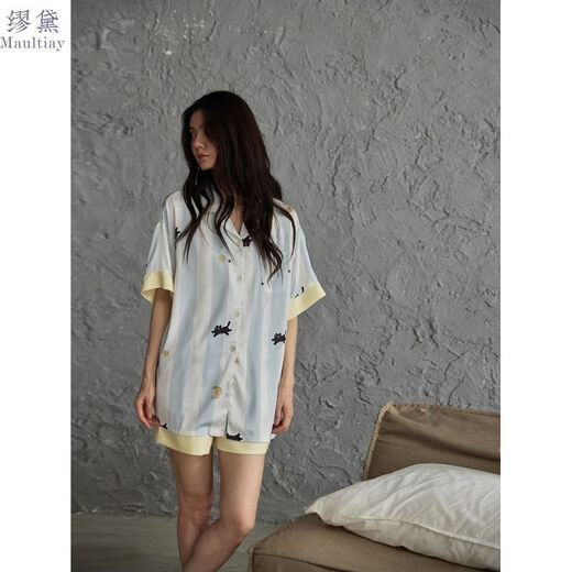 
Miao Dai 25-year new pajamas for women in summer ice silk short sleeve shorts trousers cute cat home clothing three-piece set MDLS13592 [short sleeves + shorts] M - Women's style [wear 80-100 Jin [Jin equals 0.5 kg]]