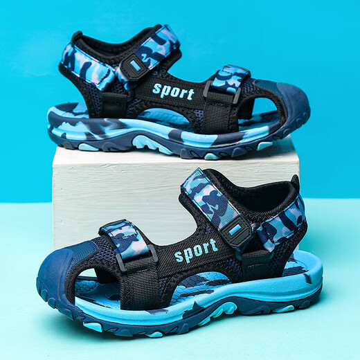 Sandals Boys Baotou Summer Style 2025 New Children's Sports Beach Shoes Medium and Large Boys Non-Slip Soft Bottom Sandals Blue Moon 33