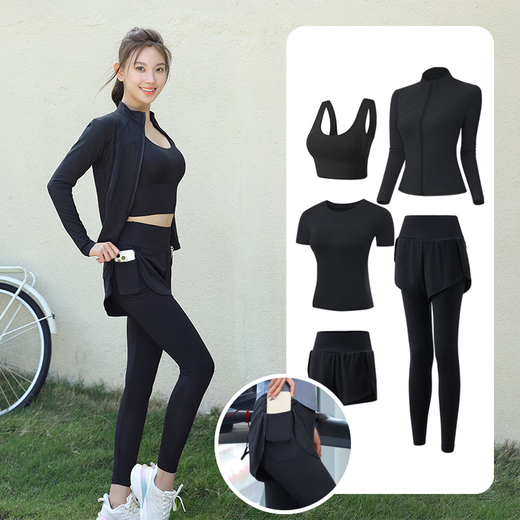 Fluniyu Sports Suit Women's Running Breathable Quick-Drying Yoga Suit Women's Five-piece Fitness Suit Pilates Training Suit Purple Five-piece Suit Stand Collar L Recommended Weight 100-112 Jin Jin equals 0.5 kg