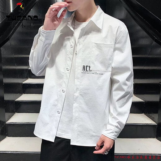 啄木鸟（TUCANO）衬衫男长袖潮牌潮流宽松休闲工装衬衣男夏薄款痞帅百搭外套中青年 679深灰 M